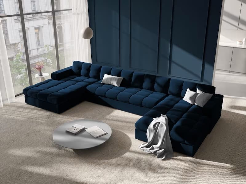 Panoramic 5-seater sofa in royal blue velvet Justin by Maisons du Monde