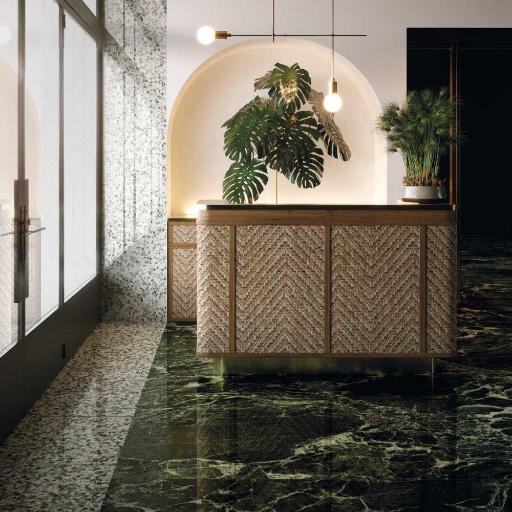 Pavimento in gres per cucina effetto marmo Verde Aver - Fonte foto: Marazzi