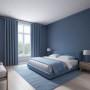 Elegante e sofisticata la camera da letto arricchita dalla nuance blu petrolio