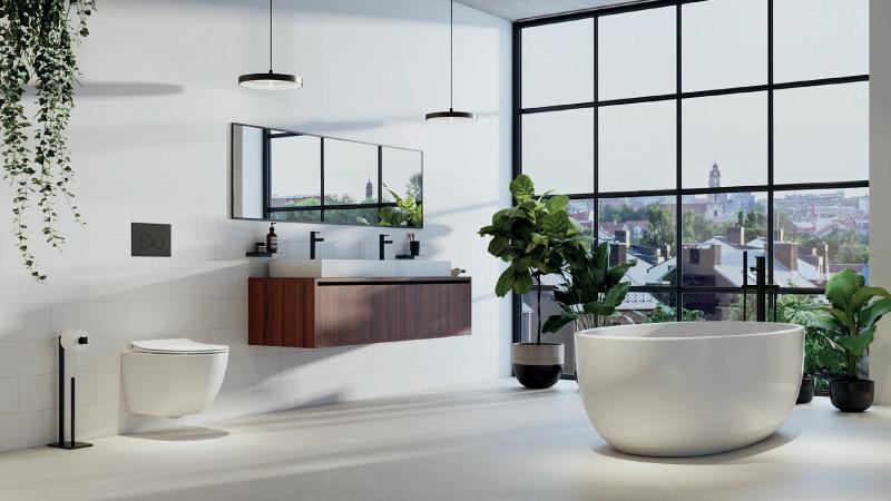 Bagno finito con placca Vela cassetta wc nero opaco - Fluidmaster