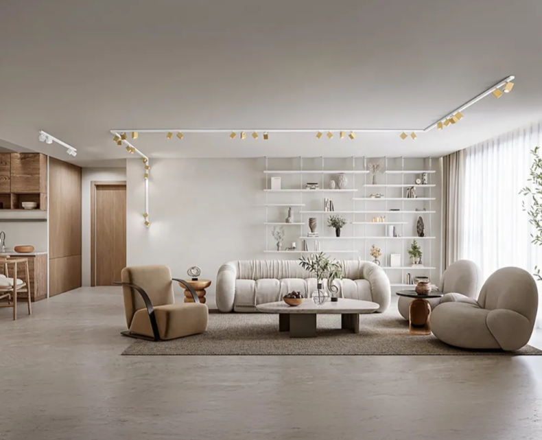 Illuminazione a binario per l'angolo salotto - foto Lampadari Bartalini