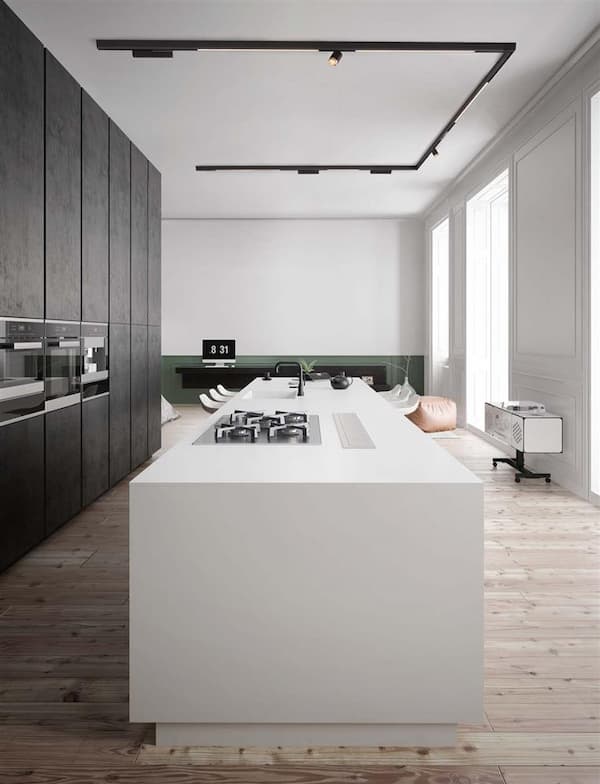 Binario con faretti regolabili per illuminare la cucina - foto Mazzola Luce