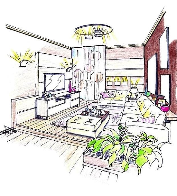 Soggiorno stretto con pedana e boiserie