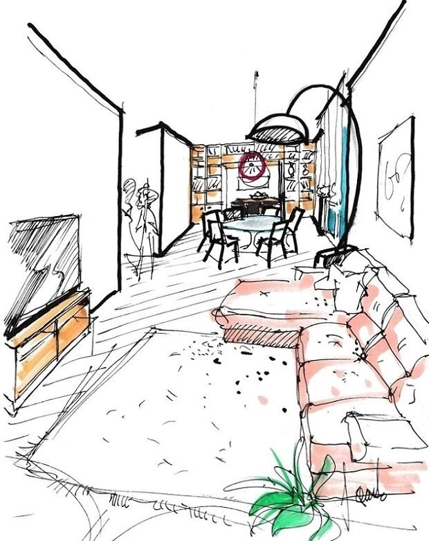 Soggiorno stretto e lungo con chaise longue