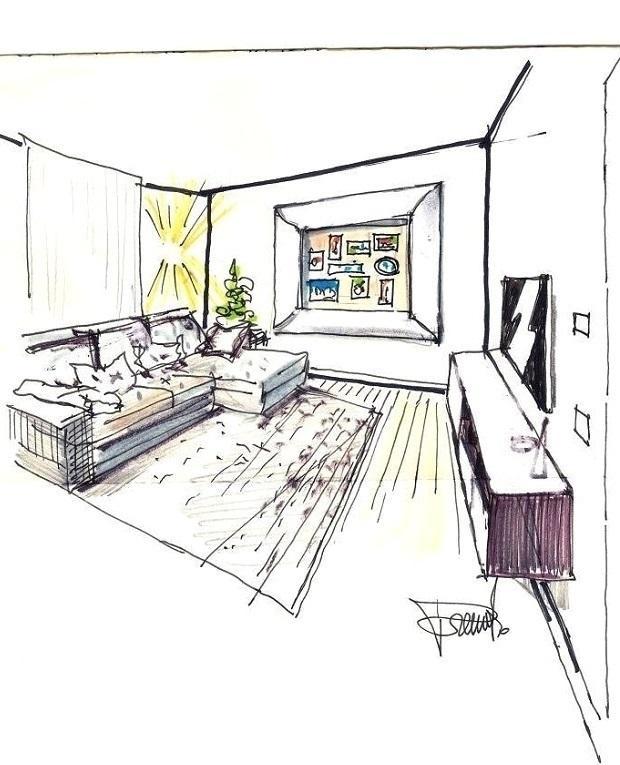 Soggiorno stretto e lungo quadri a parete