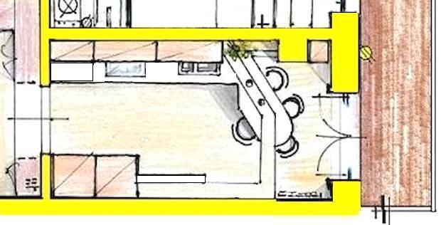 Piccola cucina separata con tavolo penisola diagonale - Antonio Previato