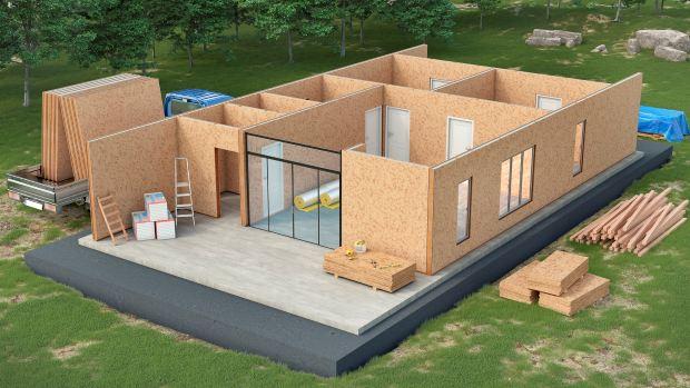 Rendering di casa realizzata in legno 