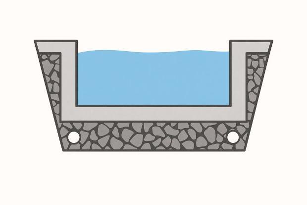 Sezione di una piscina con vetro espanso granulare