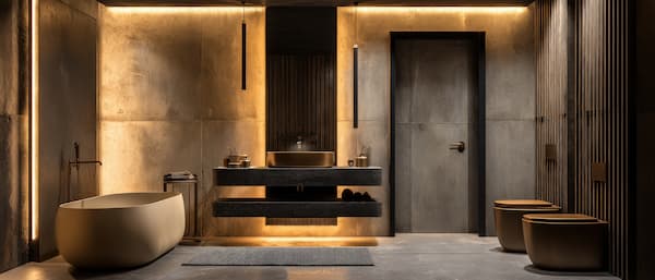 Bagno con piastrelle effetto cemento