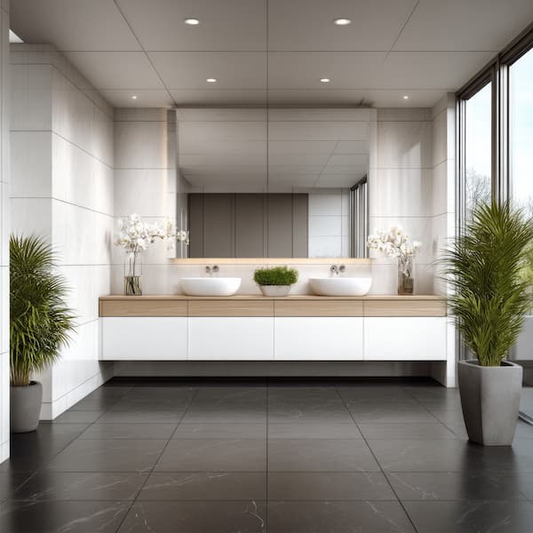 Bagno minimal con piastrelle grandi