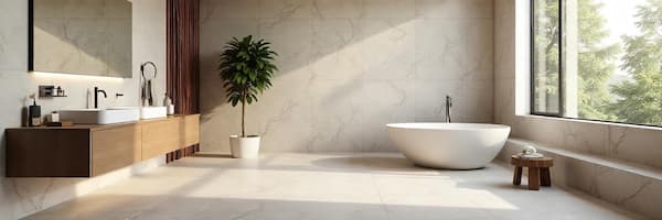 Bagno di lusso rivestito con piastrelle grandi