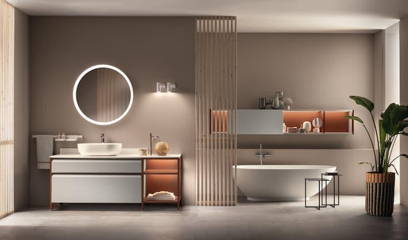 Mobile bagno con cassetti organizzati e piano libero, utile quando il bagno viene usato ogni giorno