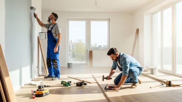 Operai che si occupano di posa parquet