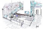 Living con camino e scala - Antonio Previato Progettista