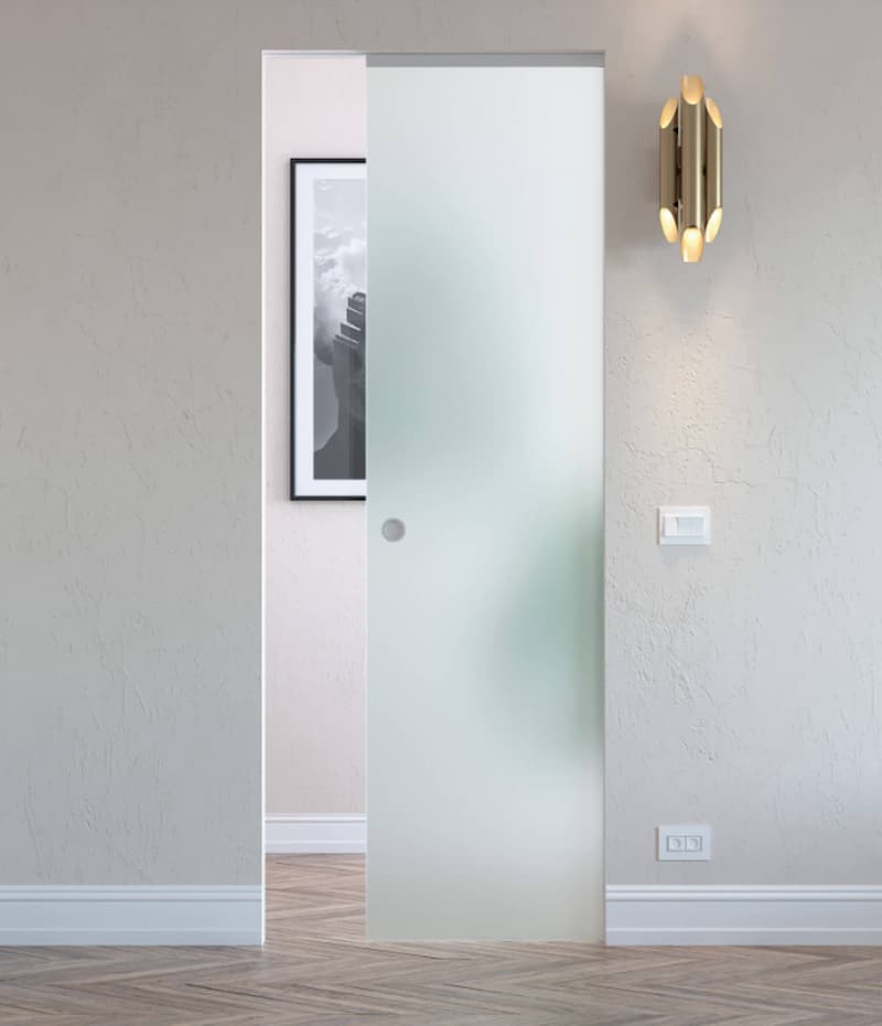 Porta filomuro scorrevole con anta in vetro