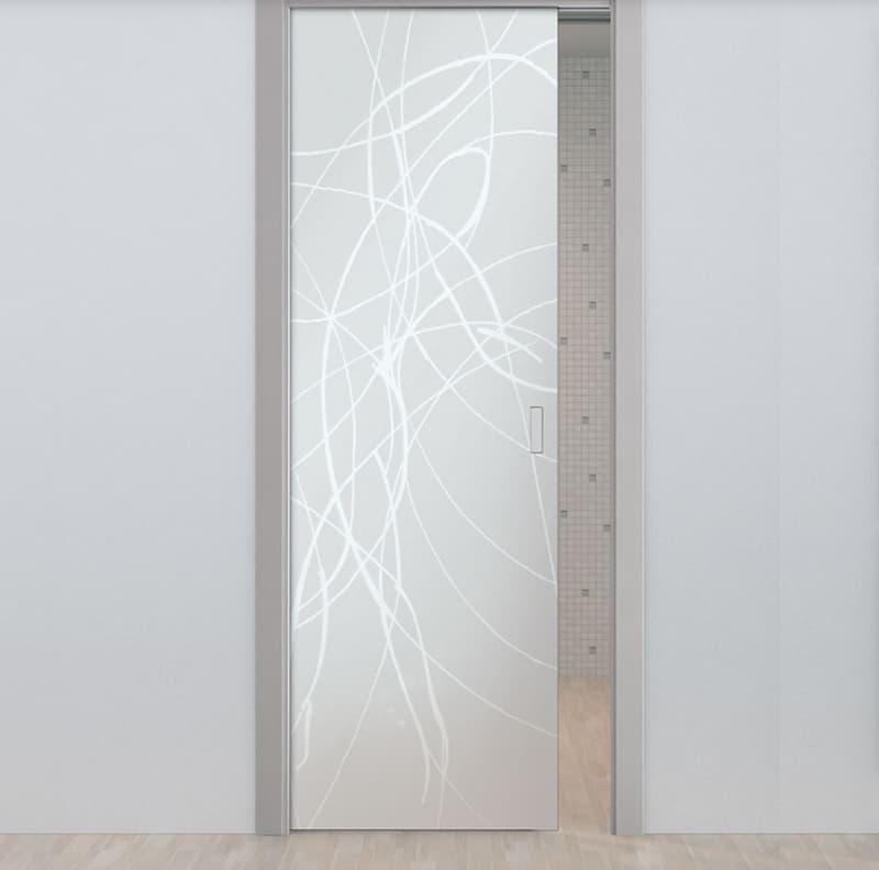 Porta scorrevole in vetro satinato e decorato - foto eclisse srl