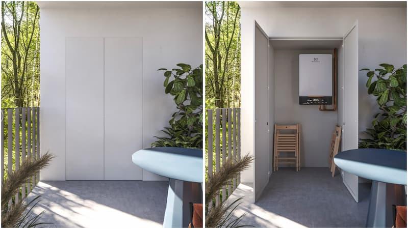 Sportelli filo muro per chiudere un vano sul balcone - foto eclisse srl
