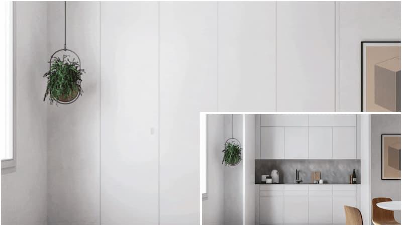 Sportelli filo muro per nascondere cucina a vista - foto eclisse