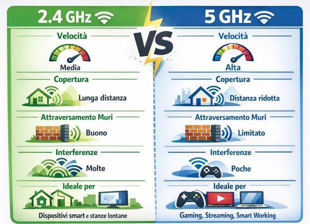 Infografica 2,4 GHz vs 5 GHz