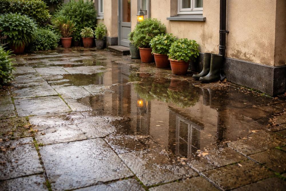 Cortile con problemi drenanti - Foto Sora