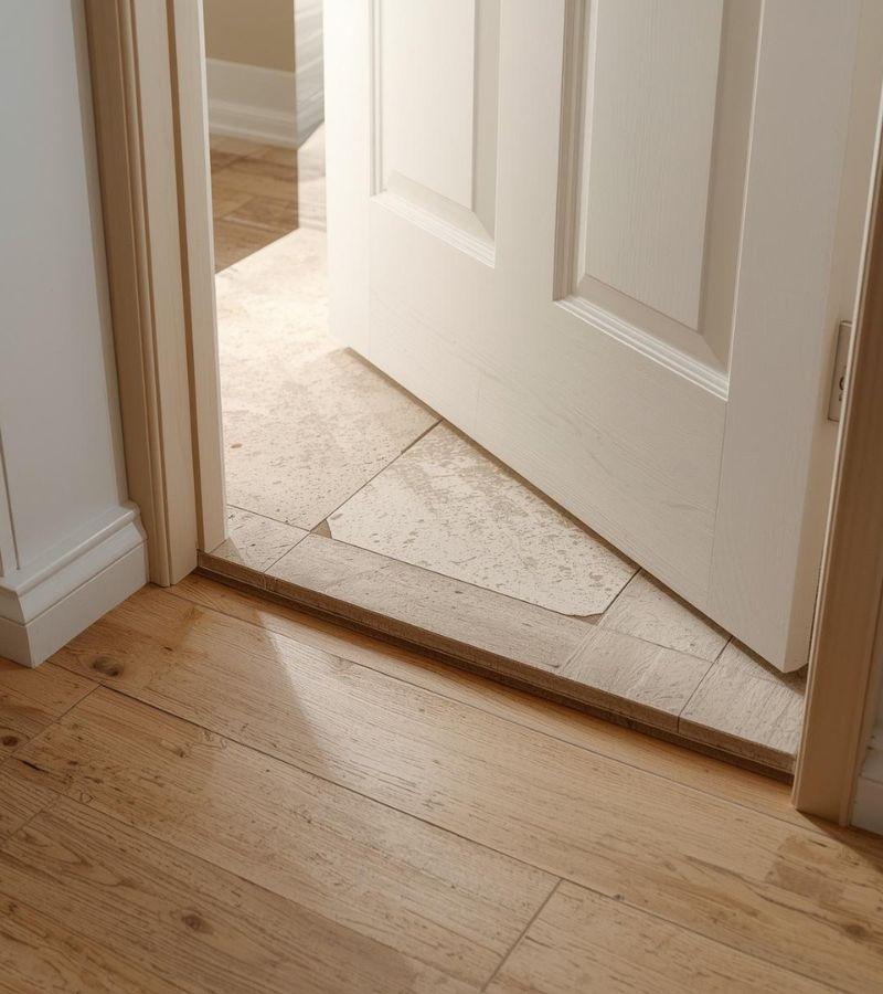 Pavimento sollevato vicino a una porta interna senza giunto di dilatazione - canva