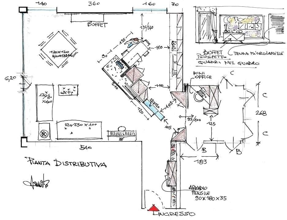 Progetto open space con interparete obliqua - Antonio Previato