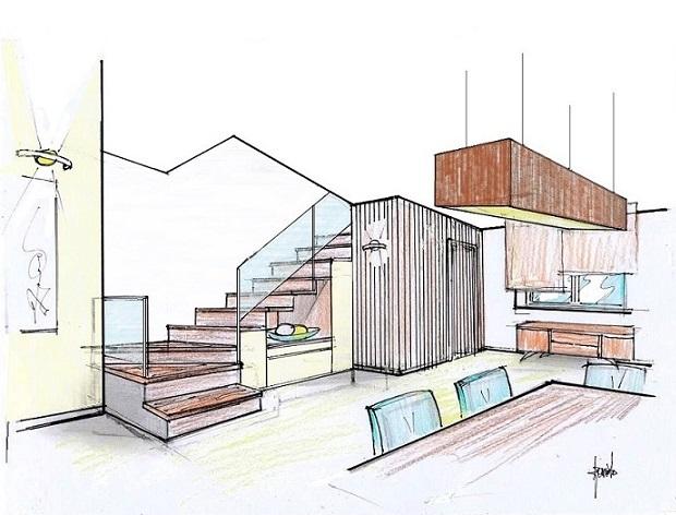 Scala legno con ringhiere vetro