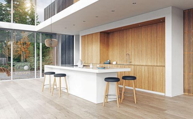 Cucina openspace con parquet