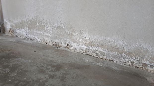 Efflorescenze in garage vicino al pavimento 