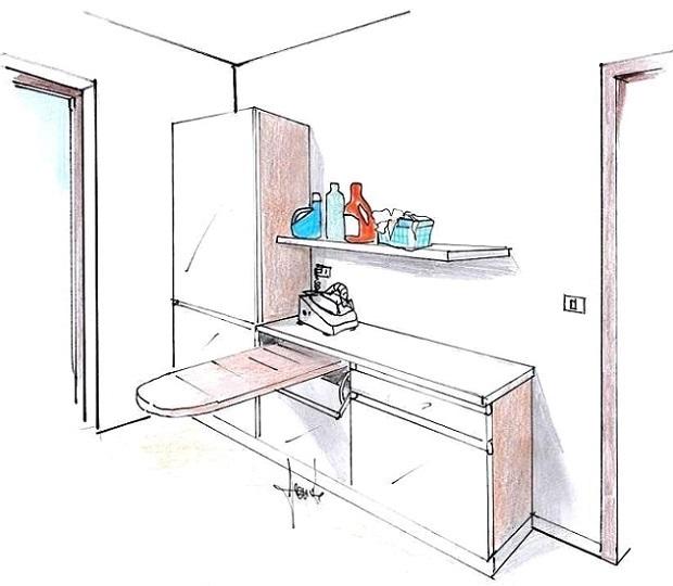 Lavanderia con piano estraibile