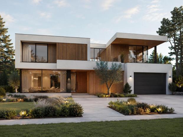 Casa con rivestimento esterno in listelli compositi
