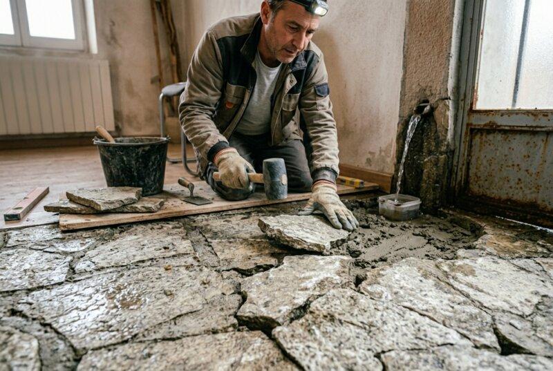 Posa di un pavimento in pietra