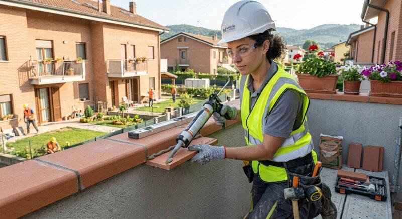 Operaia al lavoro su coprimuro