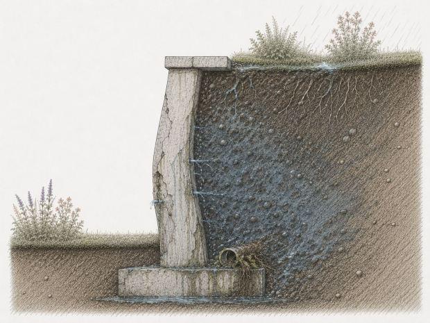 Muro di contenimento con cattivo drenaggio 
