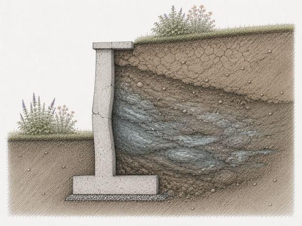 Muro di contenimento con terreno argilloso