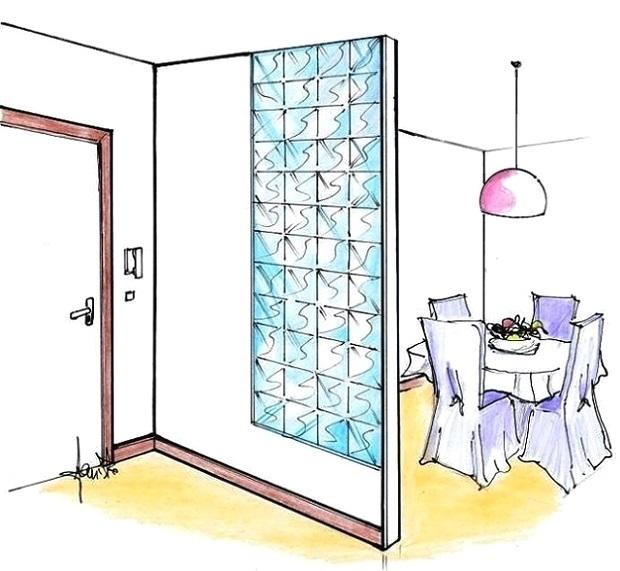 Vetrocemento tra ingresso e soggiorno