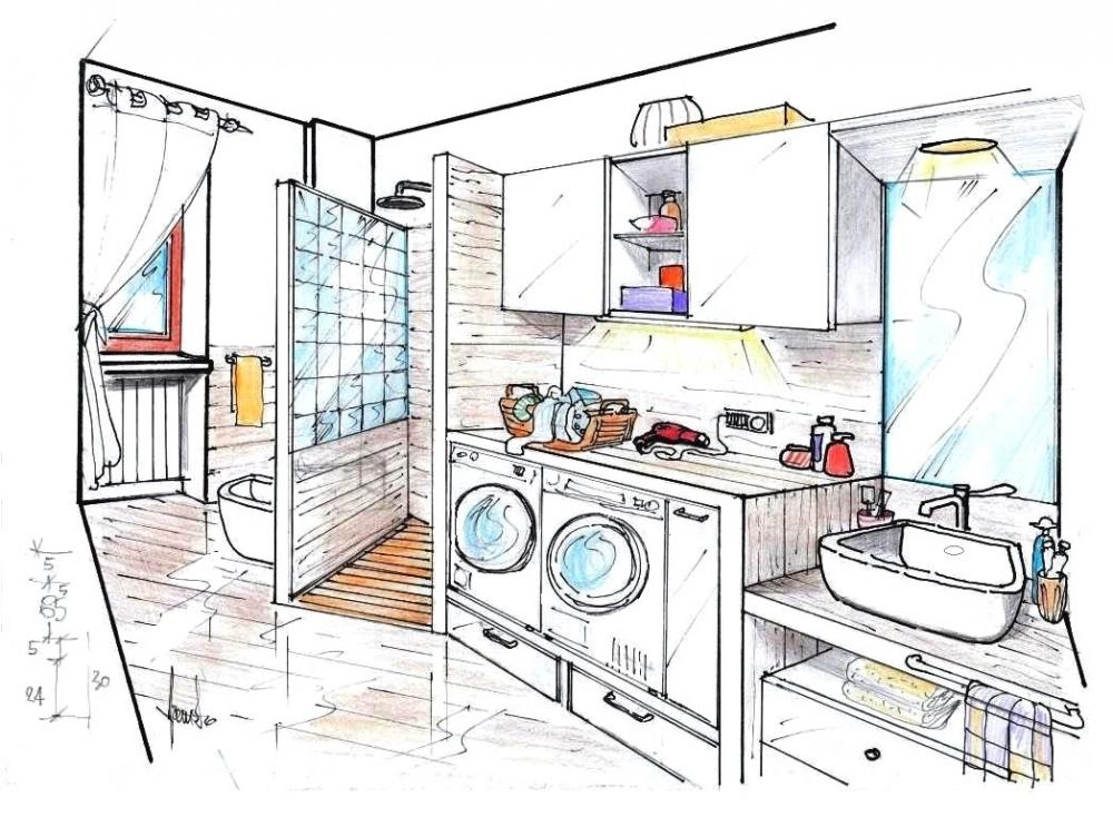 Bagno con lavanderia e vetrocemento divisorio - Antonio Previato Progettista