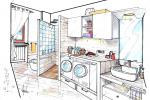Bagno con lavanderia e vetrocemento divisorio - Antonio Previato Progettista