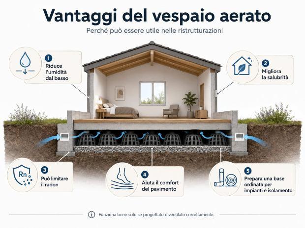 Infografica vantaggi vespaio areato in casa