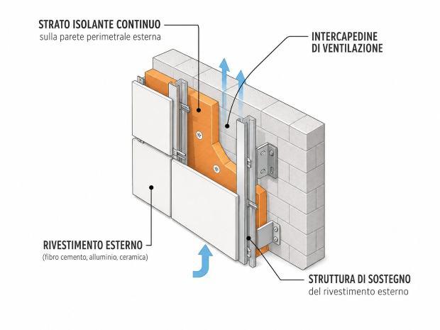 Stratigrafia di una facciata ventilata
