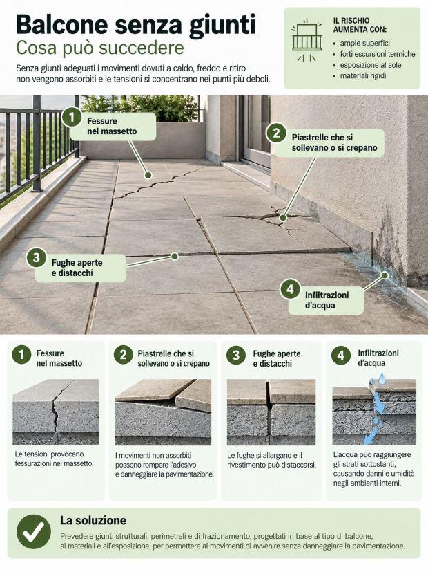 Infografica: problemi di un balcone senza giunti 