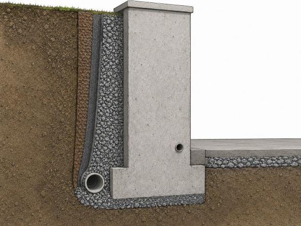 Sezione muro in calcestruzzo di contenimento 