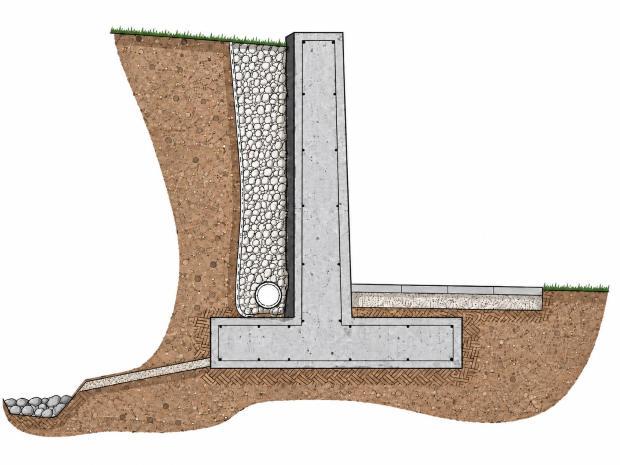 Sezione muro in calcestruzzo di contenimento 