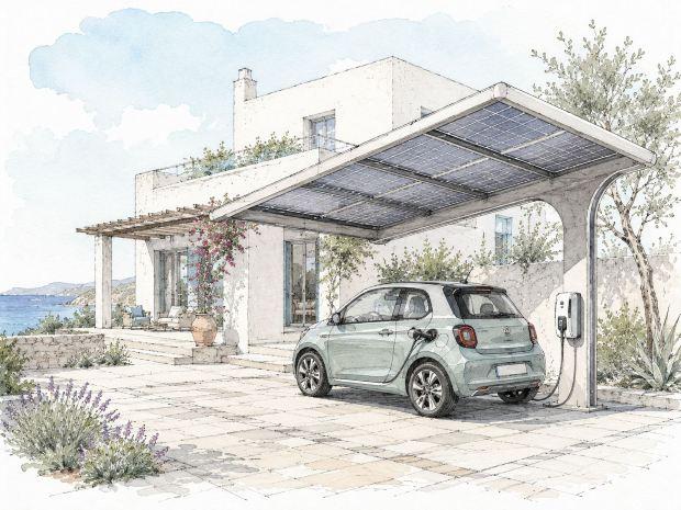 Pensilina fotovoltaica vicino al mare 