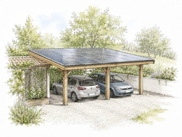 Pensilina fotovoltaica in legno 