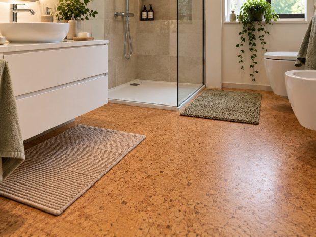 Bagno con pavimentazione in sughero 