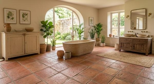 Bagno in gres porcellanato effetto terracotta