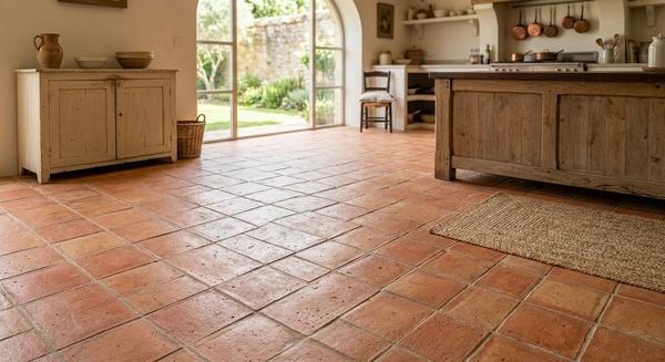 Cucina in gres porcellanato effetto terracotta
