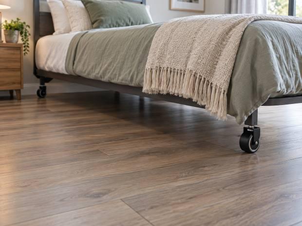 Letto con ruote su pavimento flottante 