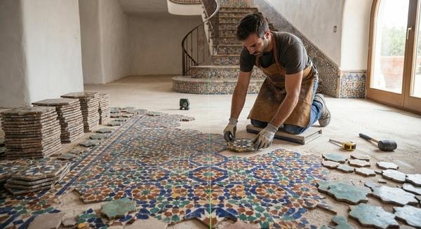 Posa a secco di piastrelle geometriche
